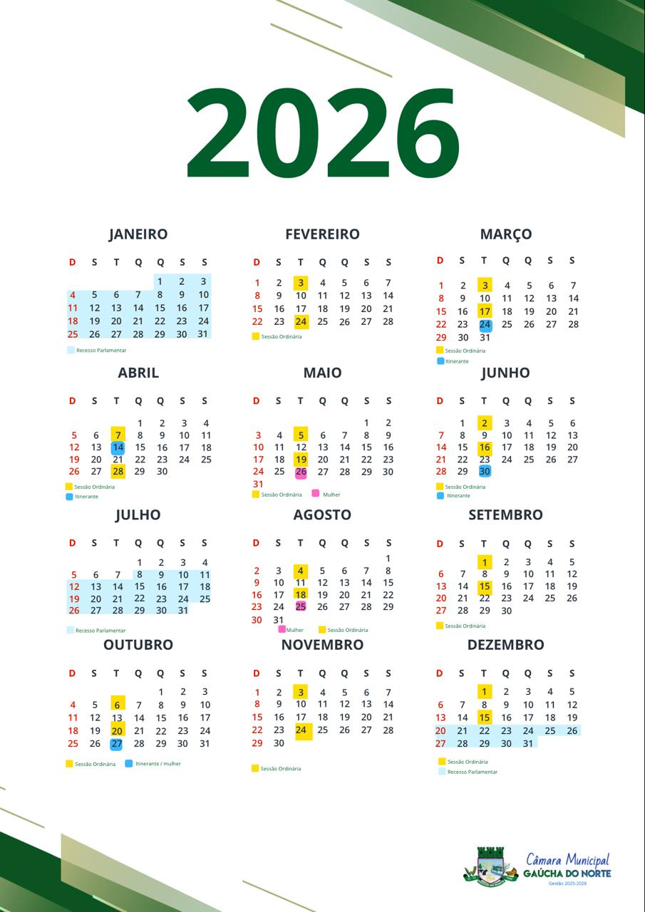 Calendário da Sessões 2026